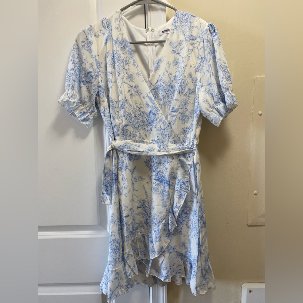 Blue floral wrap dress